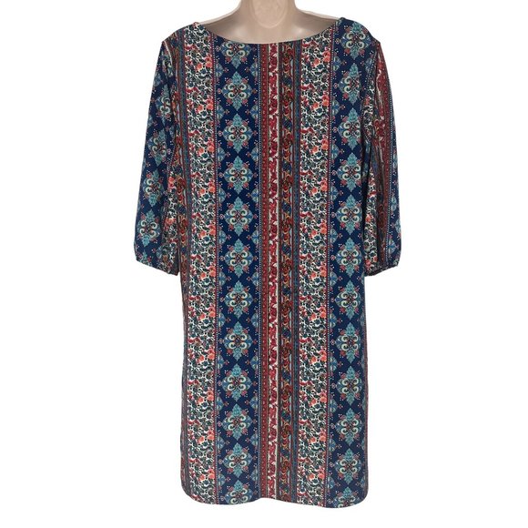 Size 1X 16 MIXED PRINT KEYHOLE SHIFT DRESS Classy Career Day/Evening PLUS SIZE - Picture 4 of 4
